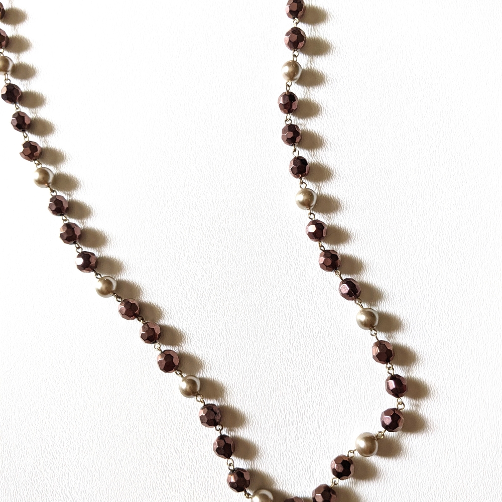 Vintage 90s Dillards Brown And Cream Beaded Necklace
